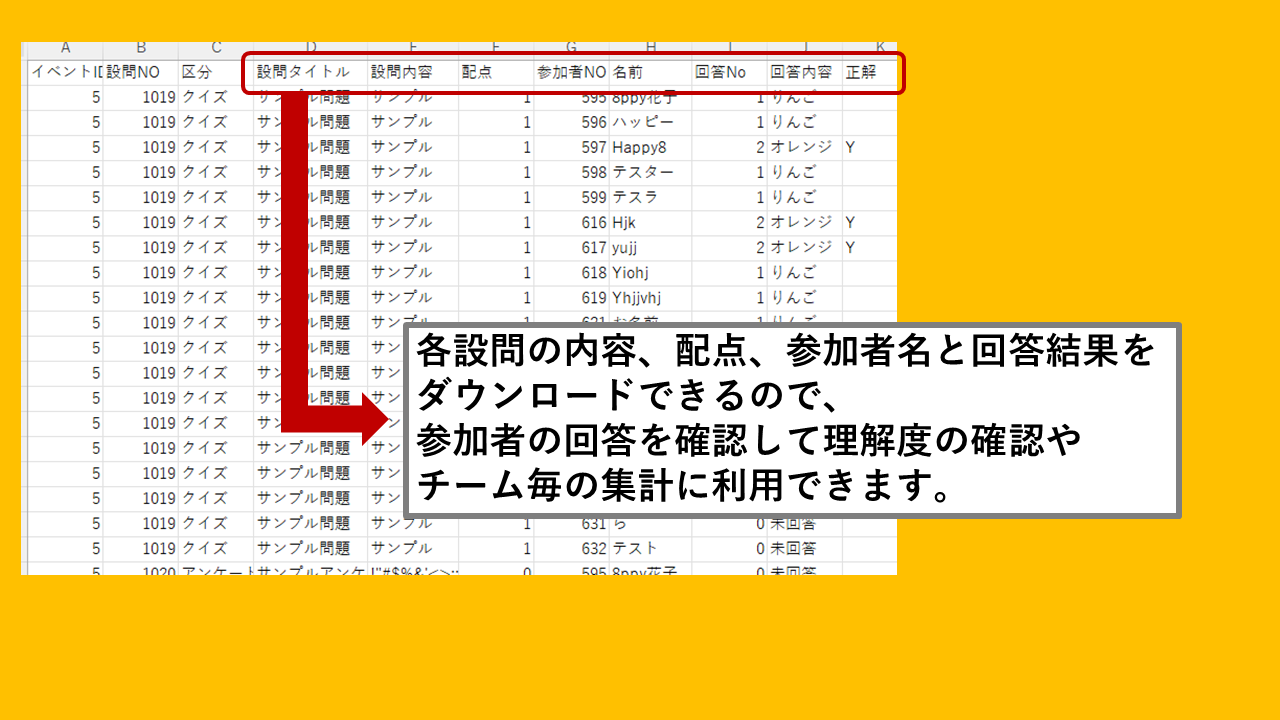 回答データのキャプチャ画面です。